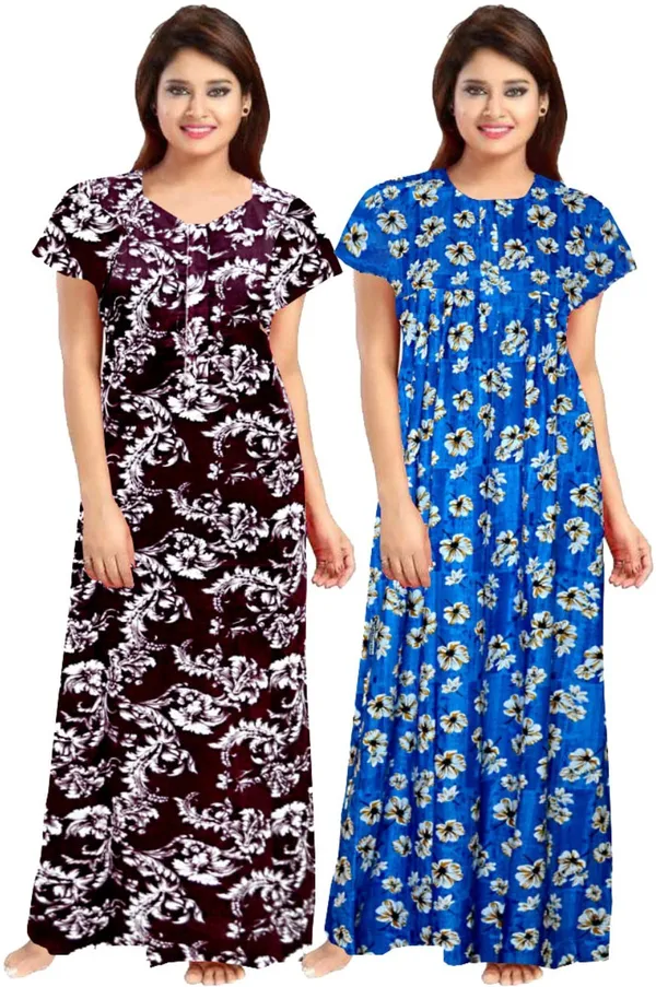 Pack_of_2_Cotton_Printed_Nighty_For_Women_|_Maroon_&_Blue