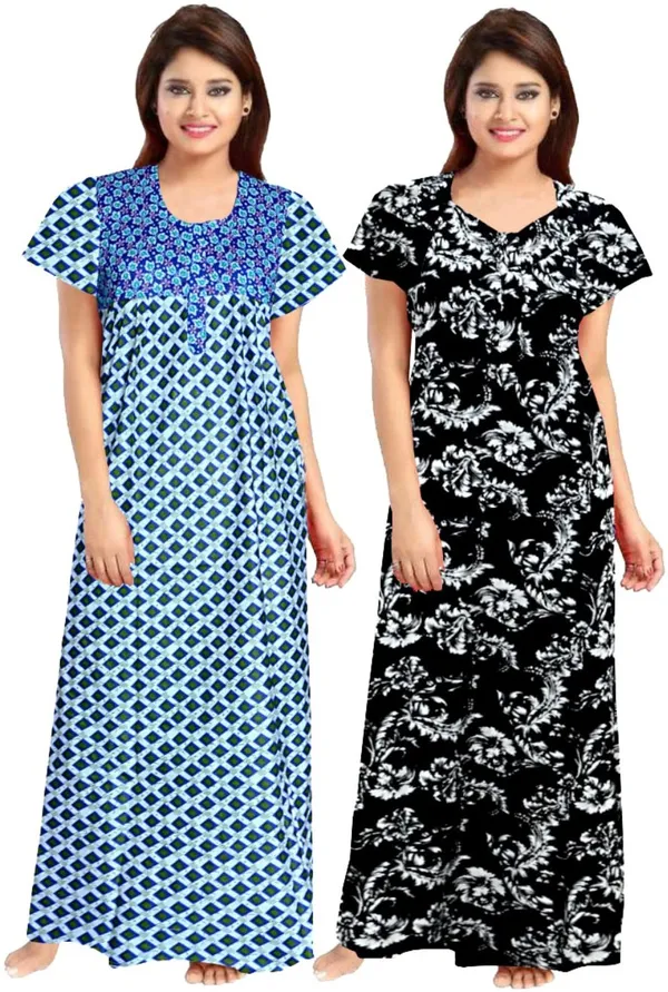 Pack_of_2_Cotton_Printed_Long_Nighty_For_Women_|_Blue_&_Black