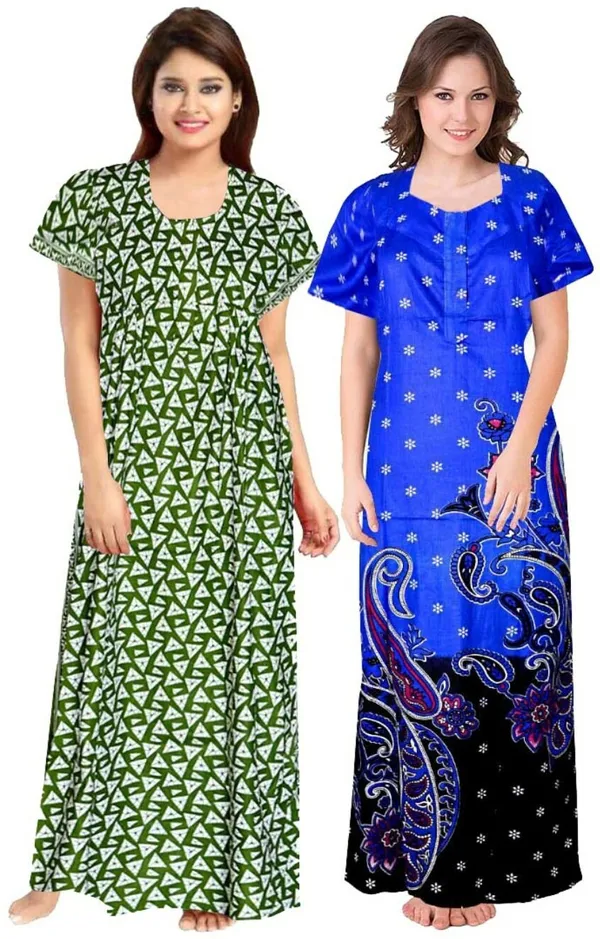 Pack_of_2_Cotton_Printed_Nighty_For_Women_|_Green_&_Blue