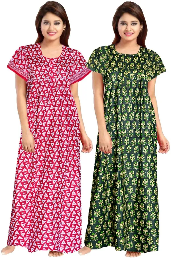Pack_of_2_Cotton_Printed_Long_Nighty_For_Women_|_Pink_&_Green