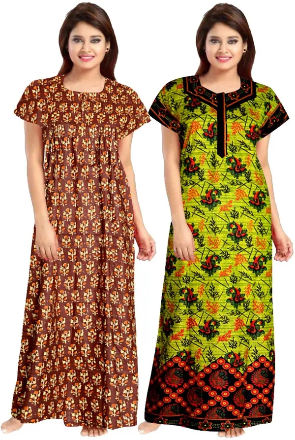 Pack_of_2_Cotton_Printed_Long_Nighty_For_Women_|_Brown_&_Green