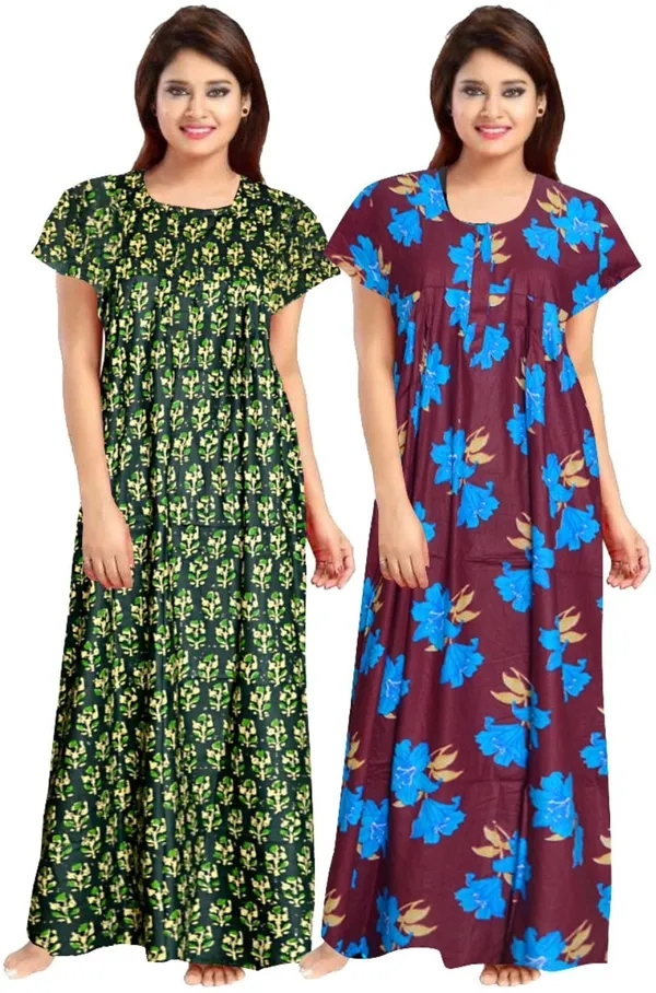 Pack_of_2_Cotton_Printed_Long_Nighty_For_Women_|_Purple_&_Green
