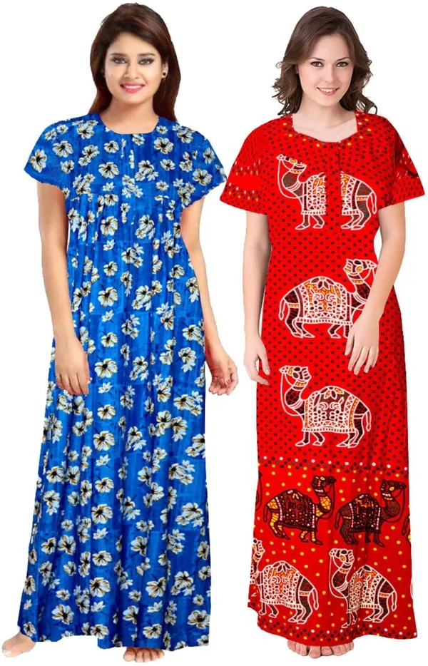 Pack_of_2_Cotton_Printed_Long_Nighty_For_Women_|_Blue_&_Red