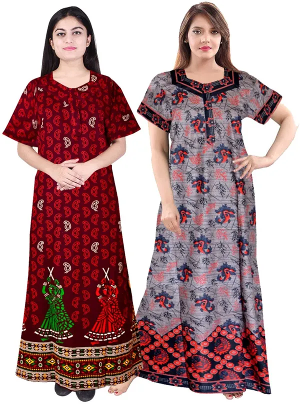 Pack_of_2_Cotton_Printed_Long_Nighty_For_Women_|_Maroon_&_Grey