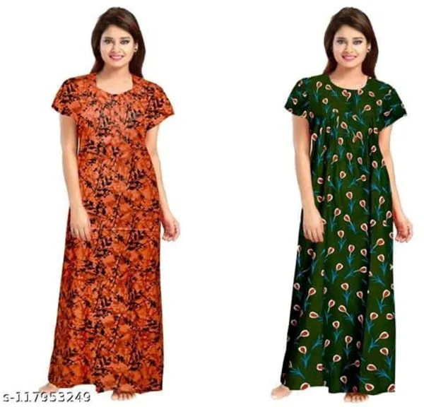 Pack_of_2_Cotton_Printed_Long_Nighty_For_Women_|_Orange_&_Green