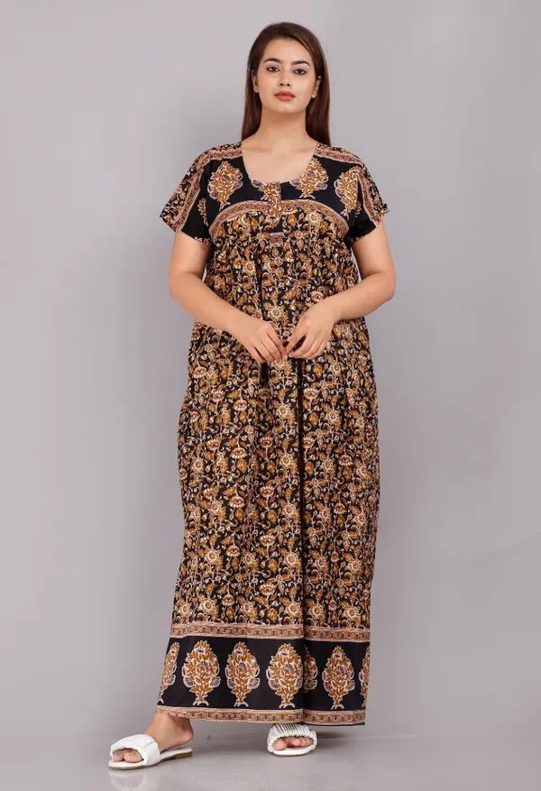 Pack_of_2_Pure_Cotton_Printed_Nighty_For_Women_|_Black_&_Yellow