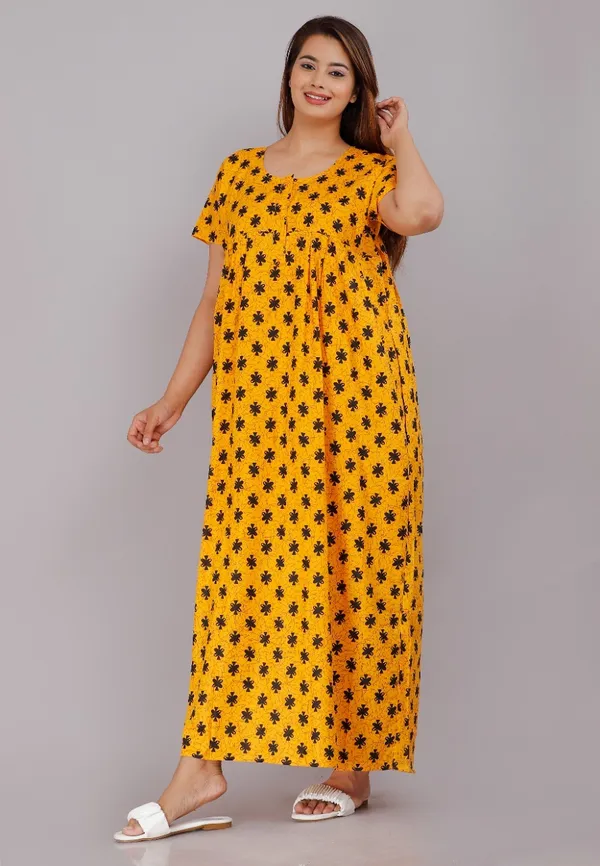 Pack_of_2_Pure_Cotton_Printed_Nighty_For_Women_|_Yellow_&_Blue