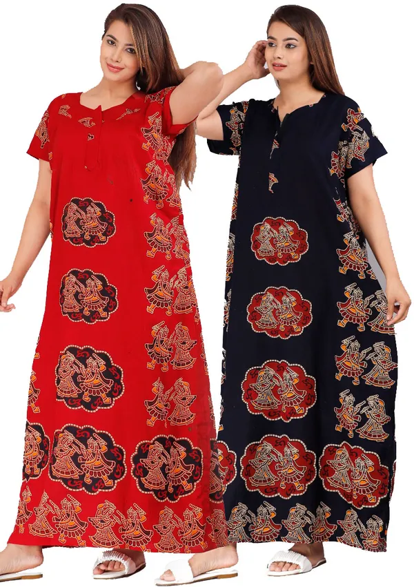 Pack_of_2_Pure_Cotton_Printed_Nighty_For_Women_|_Red_&_Blue