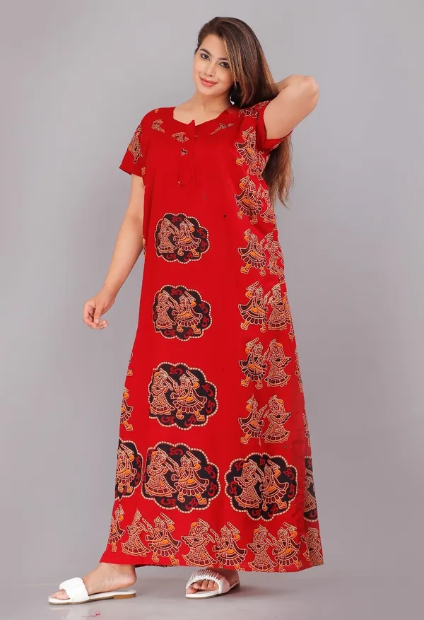 Pack_of_2_Pure_Cotton_Printed_Nighty_For_Women_|_Red_&_Blue