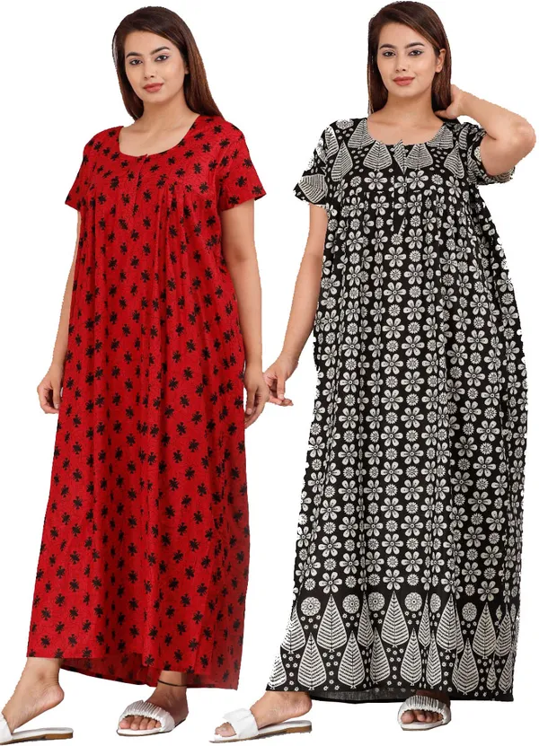 Pack_of_2_Pure_Cotton_Printed_Nighty_For_Women_|_Red_&_Black