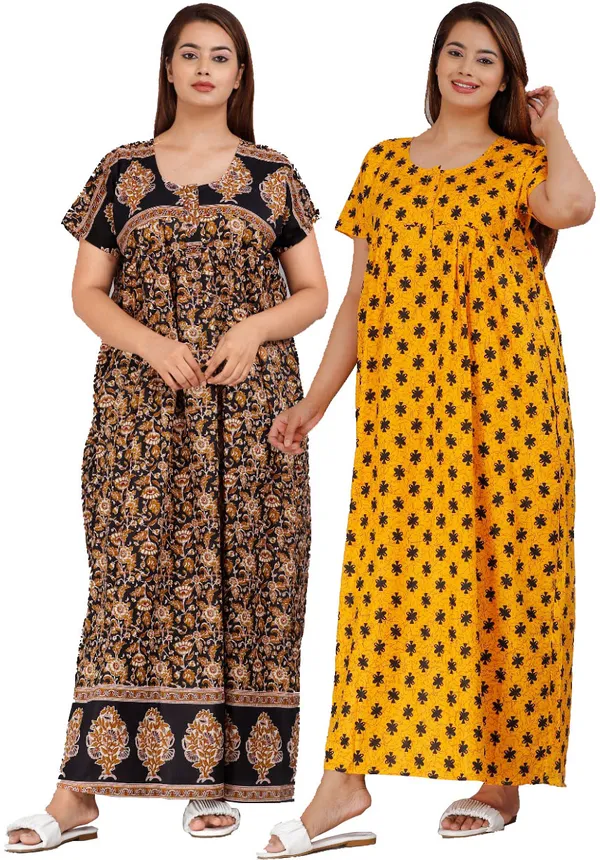 Pack_of_2_Pure_Cotton_Printed_Nighty_For_Women_|_Black_&_Yellow