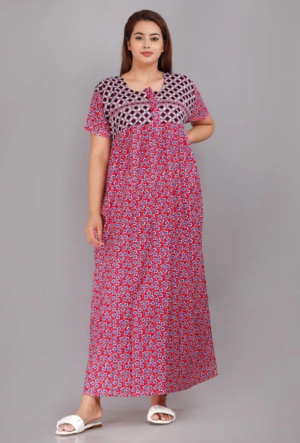Pack_of_2_Pure_Cotton_Printed_Nighty_For_Women_|_Pink_&_Brown