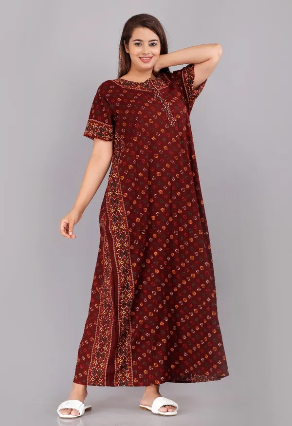 Pack_of_2_Pure_Cotton_Printed_Nighty_For_Women_|_Blue_&_Maroon