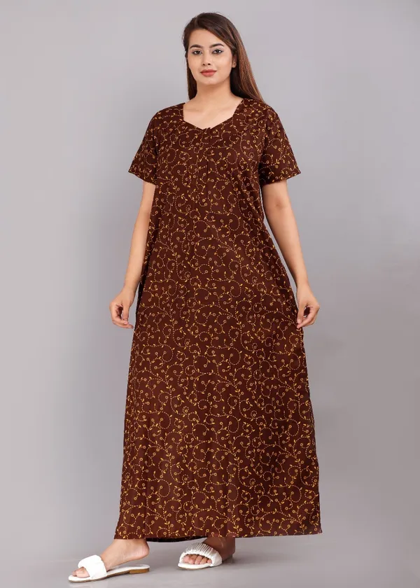 Pack_of_2_Pure_Cotton_Printed_Nighty_For_Women_|_Brown_&_Black