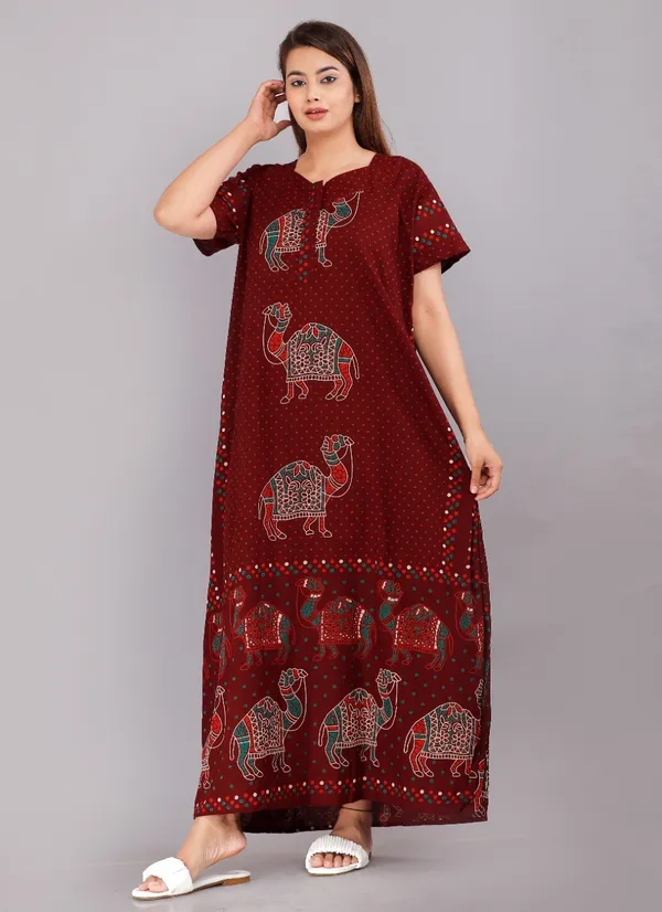 Pack_of_2_Pure_Cotton_Printed_Nighty_For_Women_|_Maroon_&_Black