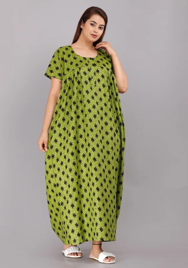 Pack_of_2_Pure_Cotton_Printed_Nighty_For_Women_|_Green_&_Maroon