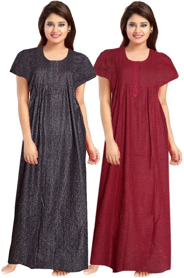 Pack_of_2_Pure_Cotton_Printed_Nighty_For_Women_|_Black_&_Maroon