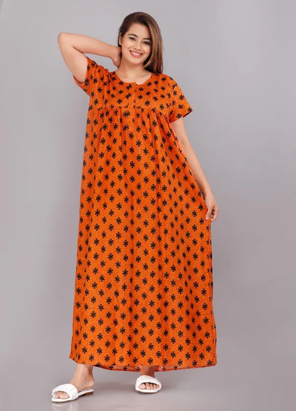 Pack_of_2_Pure_Cotton_Printed_Nighty_For_Women_|_Maroon_&_Orange