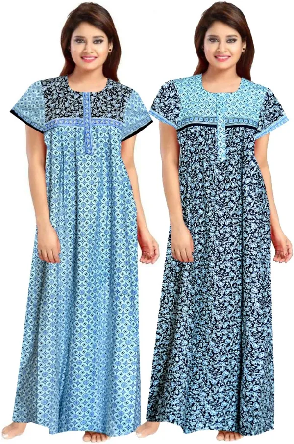 Pack_of_2_Pure_Cotton_Printed_Nighty_For_Women_|_Black_&_Blue