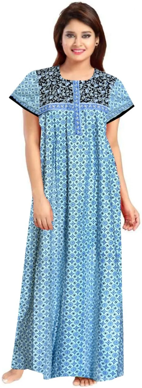 Pack_of_2_Pure_Cotton_Printed_Nighty_For_Women_|_Black_&_Blue