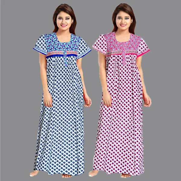 Pack_of_2_Pure_Cotton_Printed_Nighty_For_Women_|_Blue_&_White