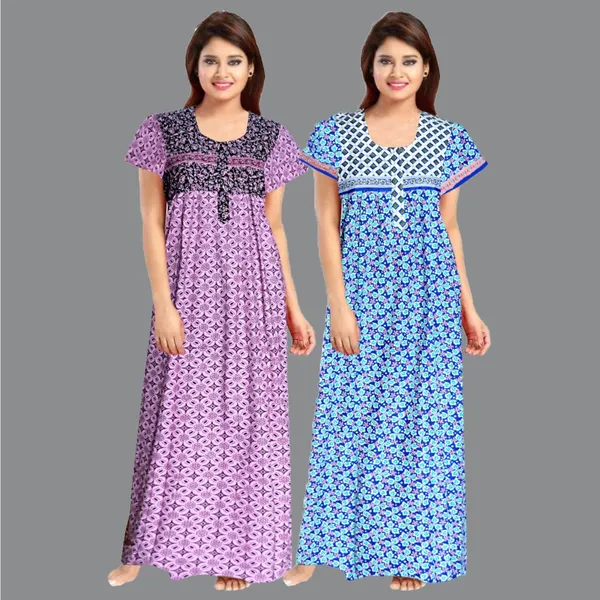 Pack_of_2_Pure_Cotton_Printed_Nighty_For_Women_|_Pink_&_Blue