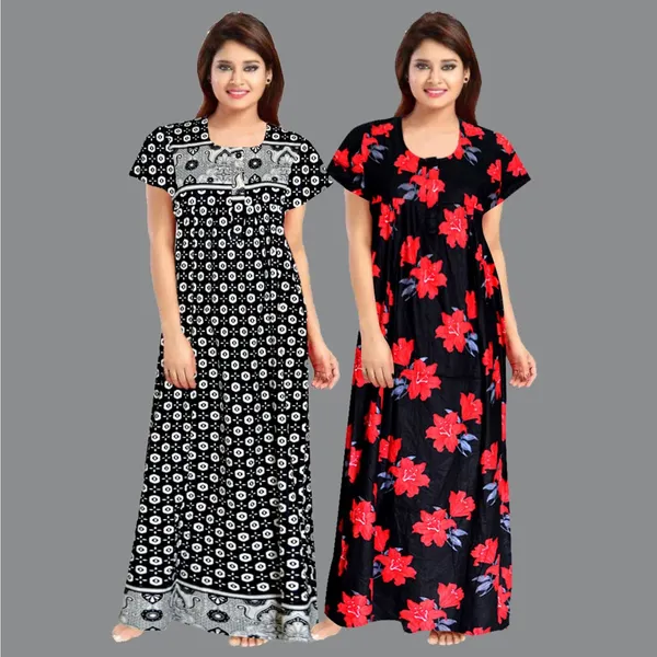 Pack_of_2_Pure_Cotton_Printed_Nighty_For_Women_|_Black_&_Red