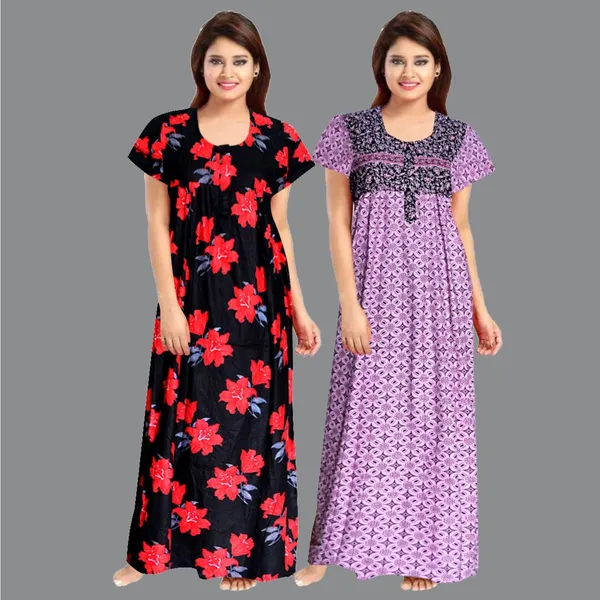 Pack_of_2_Pure_Cotton_Printed_Nighty_For_Women_|_Red_&_Pink