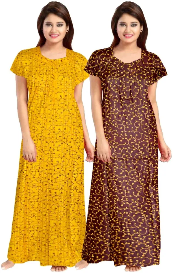 Pack_of_2_Pure_Cotton_Printed_Nighty_For_Women_|_Yellow_&_Brown