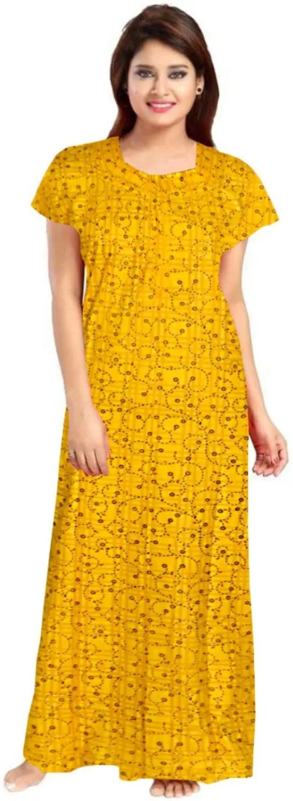 Pack_of_2_Pure_Cotton_Printed_Nighty_For_Women_|_Yellow_&_Brown