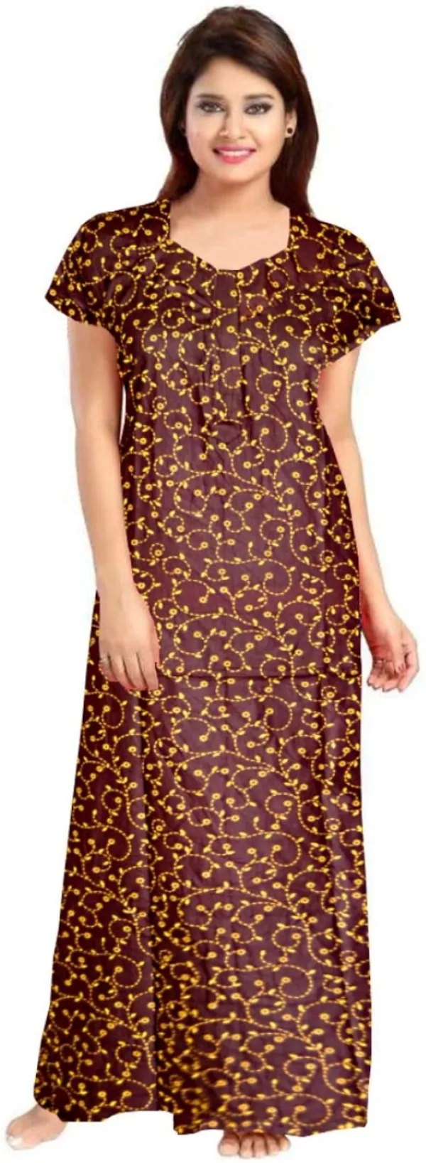 Pack_of_2_Pure_Cotton_Printed_Nighty_For_Women_|_Yellow_&_Brown