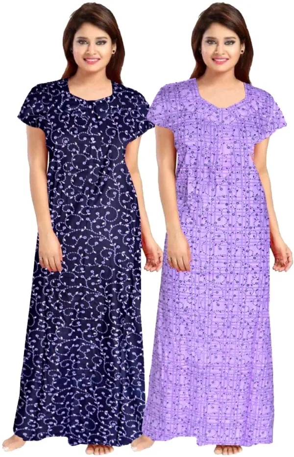 Pack_of_2_Pure_Cotton_Printed_Nighty_For_Women_|_Blue_&_Purple
