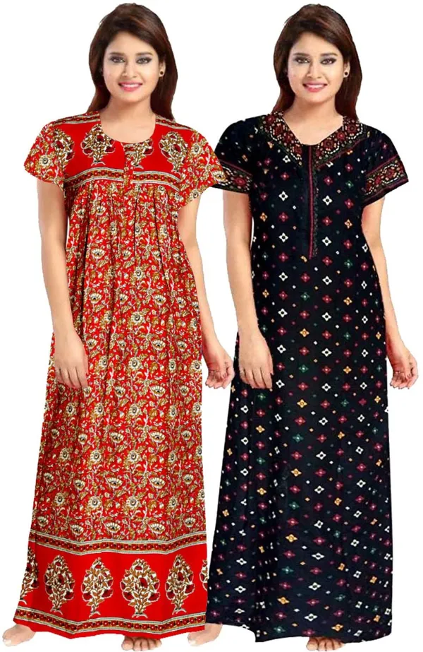 Pack_of_2_Pure_Cotton_Printed_Nighty_For_Women_|_Red_&_Blue
