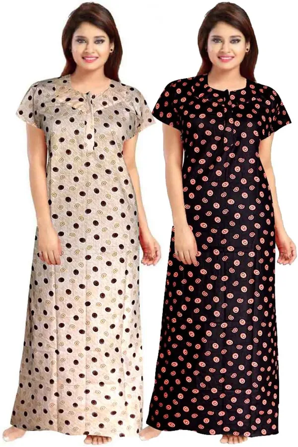 Pack_of_2_Pure_Cotton_Printed_Nighty_For_Women_|_Beige_&_Brown