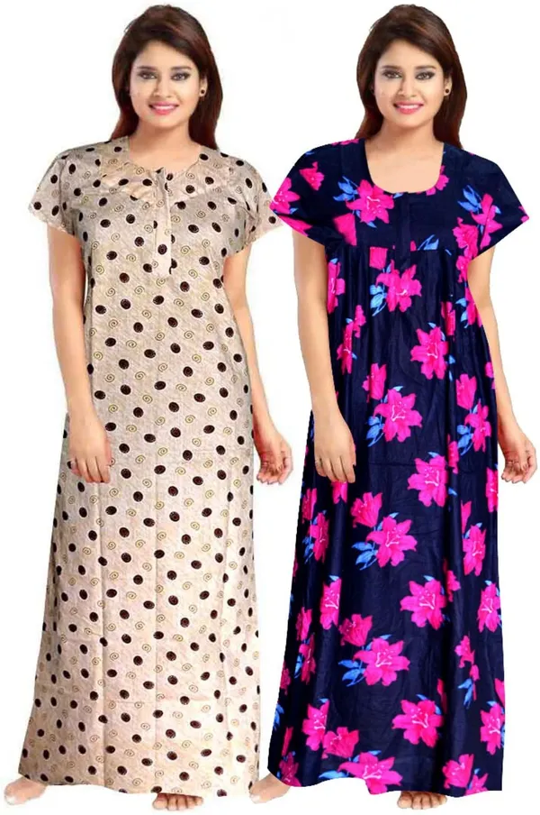 Pack_of_2_Pure_Cotton_Printed_Nighty_For_Women_|_Beige_&_Pink