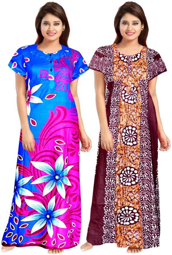 Pack_of_2_Pure_Cotton_Printed_Nighty_For_Women_|_Pink_&_Maroon