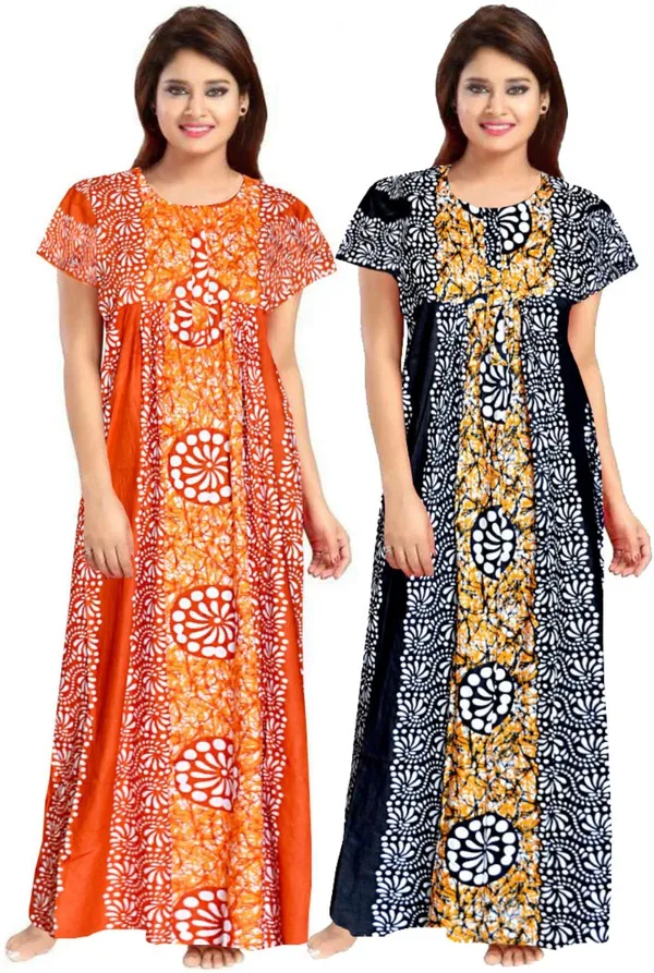 Pack_of_2_Pure_Cotton_Printed_Nighty_For_Women_|_Orange_&_Black