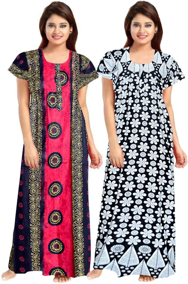 Pack_of_2_Pure_Cotton_Printed_Nighty_For_Women_|_Pink_&_Black