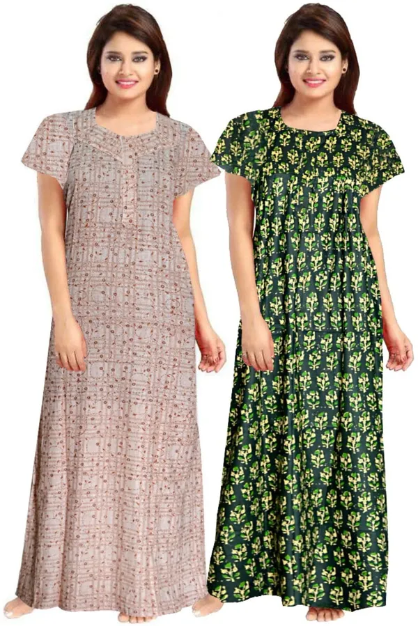 Pack_of_2_Pure_Cotton_Printed_Nighty_For_Women_|_Grey_&_Green