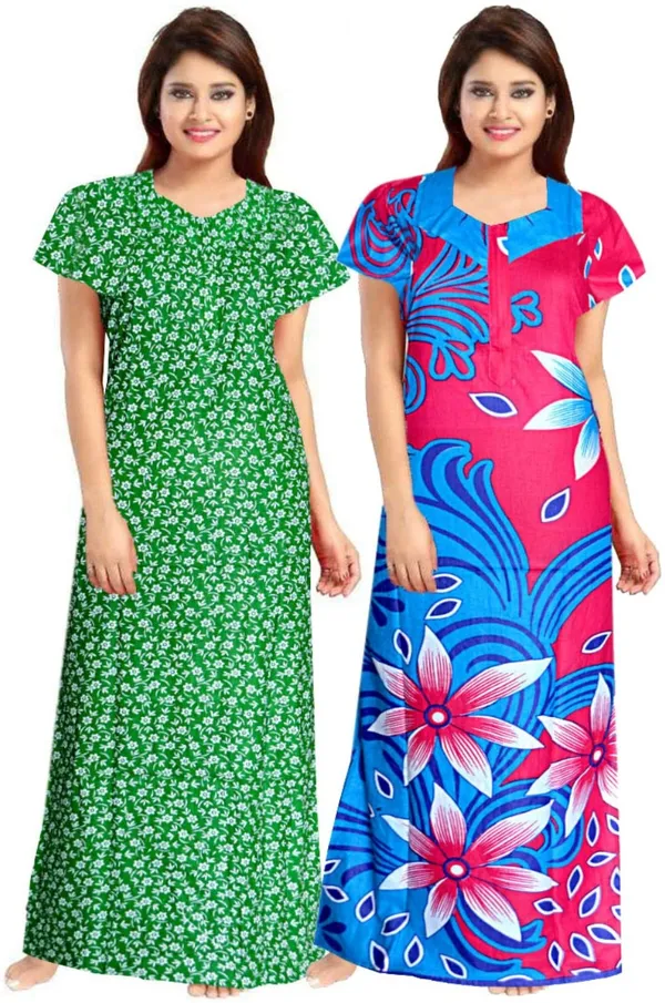 Pack_of_2_Pure_Cotton_Printed_Nighty_For_Women_|_Green_&_Pink_&_Blue