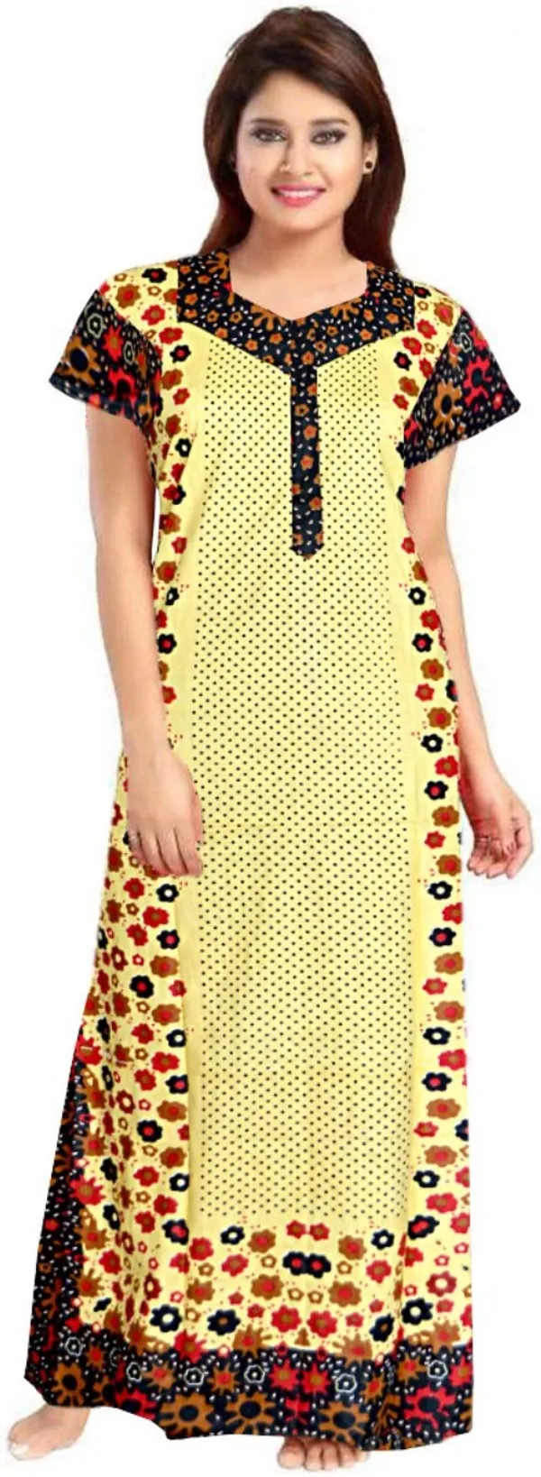 Pack_of_2_Pure_Cotton_Floral_Nighty_For_Women_|_Yellow_&_Grey