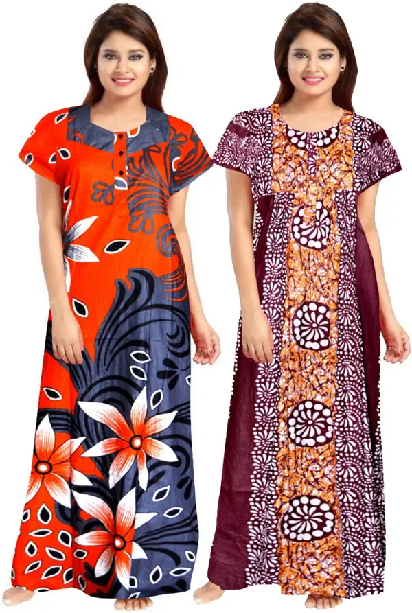 Pack_of_2_Pure_Cotton_Nighty_For_Women_|_Grey_&_Maroon