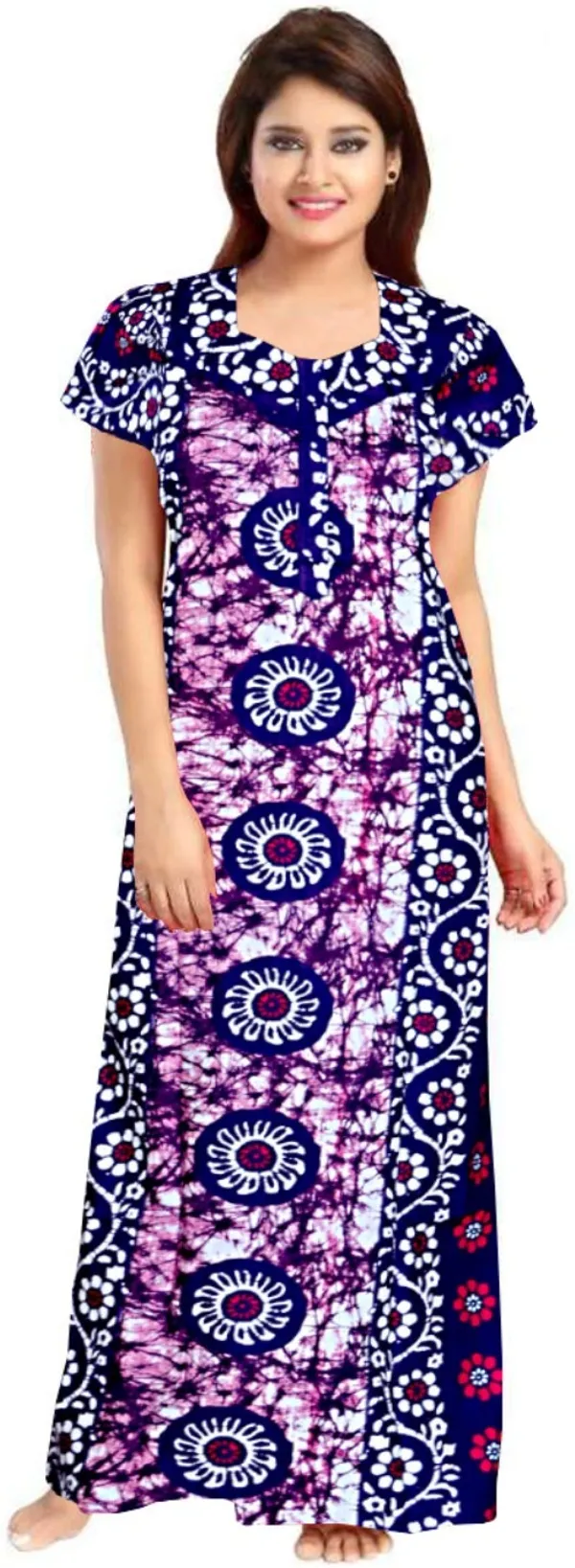 Pack_of_2_Pure_Cotton_Printed_Nighty_For_Women_|_Purple_&_Black