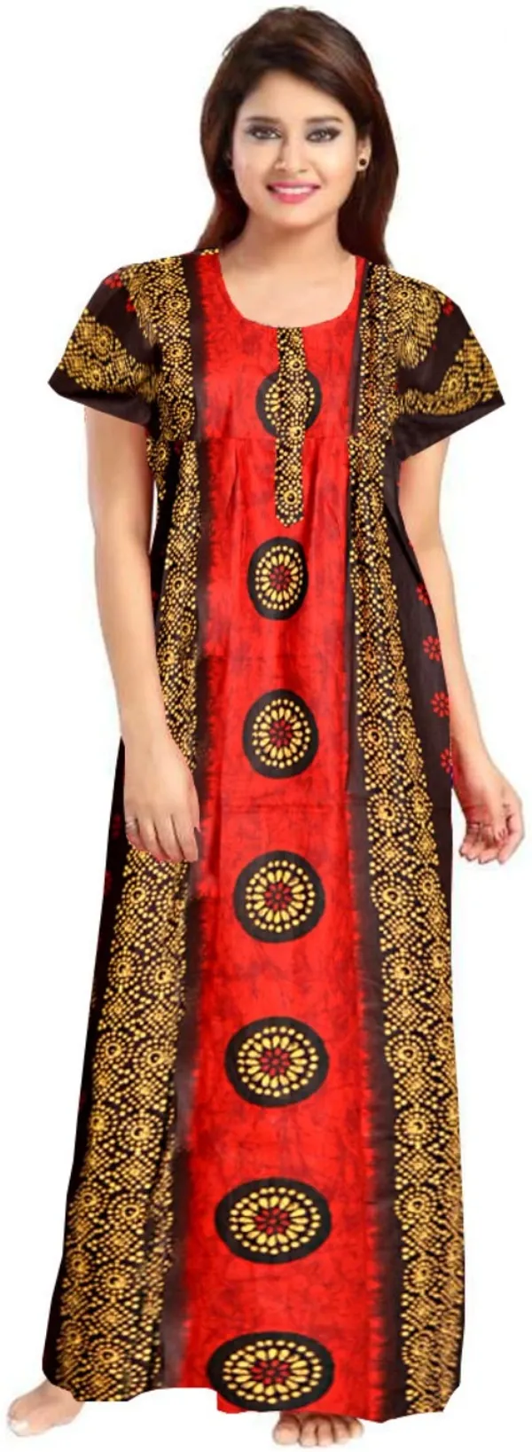 Pack_of_2_Pure_Cotton_Printed_Nighty_For_Women_|_Green_&_Red