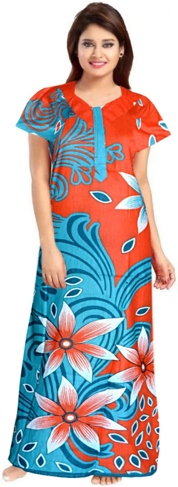 Pack_of_2_Pure_Cotton_Printed_Nighty_For_Women_|_Green_&_Orange
