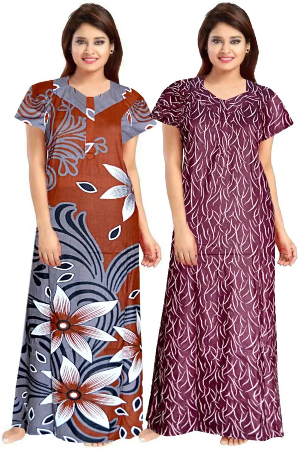 Pack_of_2_Pure_Cotton_Printed_Nighty_For_Women_|_Grey_&_Maroon