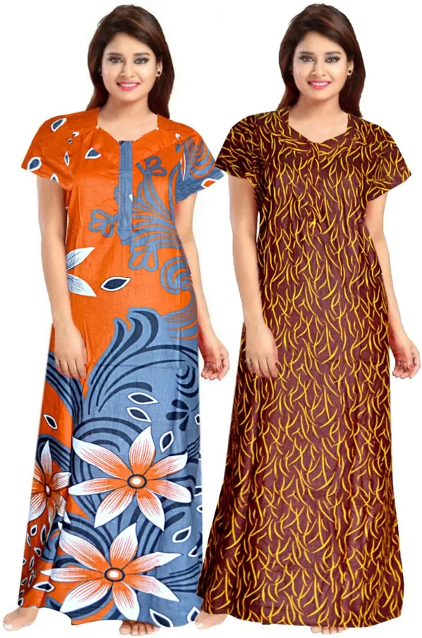 Pack_of_2_Pure_Cotton_Printed_Nighty_For_Women_|_Orange_&_Yellow