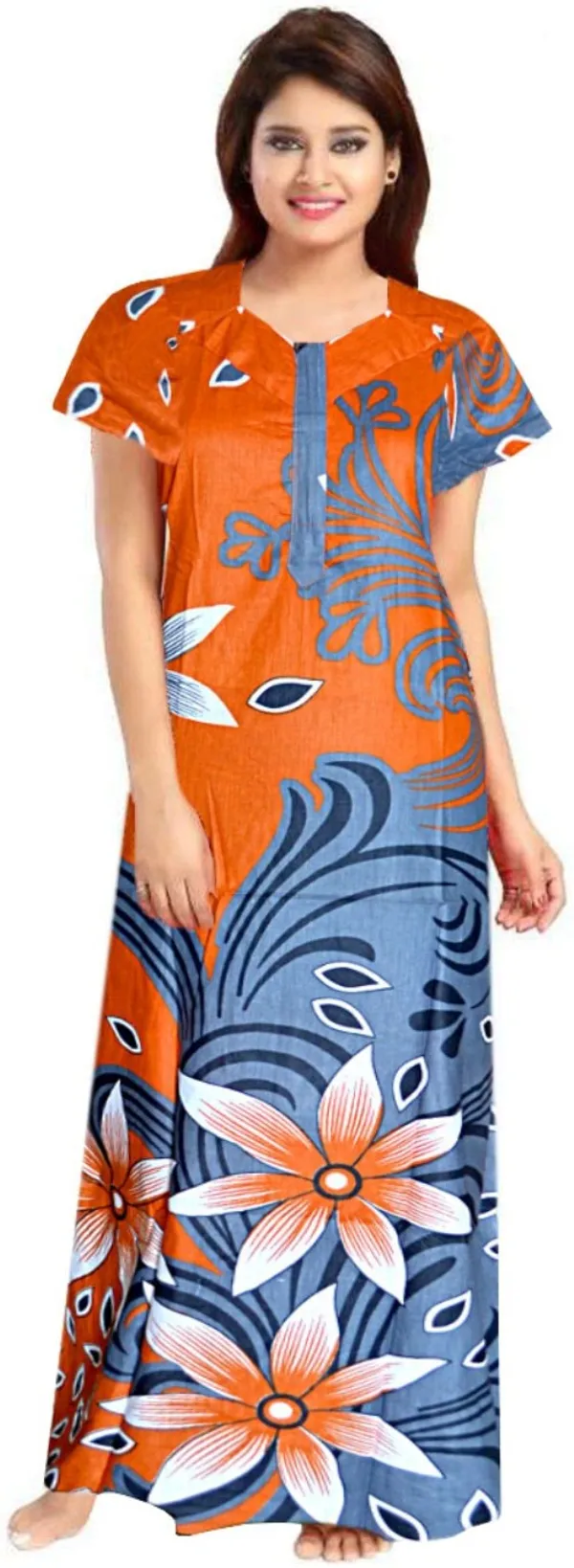 Pack_of_2_Pure_Cotton_Printed_Nighty_For_Women_|_Orange_&_Yellow
