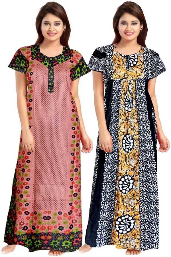 Pack_of_2_Pure_Cotton_Printed_Nighty_For_Women_|_Pink_&_Black