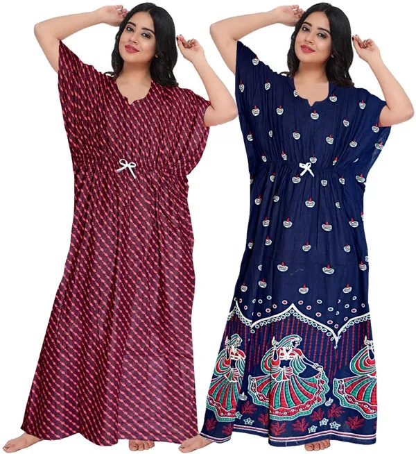 Pack_of_2_Pure_Cotton_Printed_Nighty_For_Women_|_Red_&_Blue